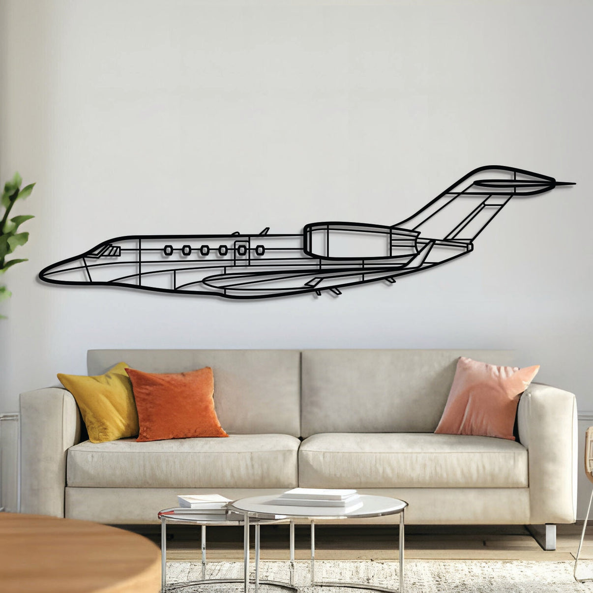 Citation X metal aircraft wall art – laser-cut matte black steel silhouette of sleek business jet