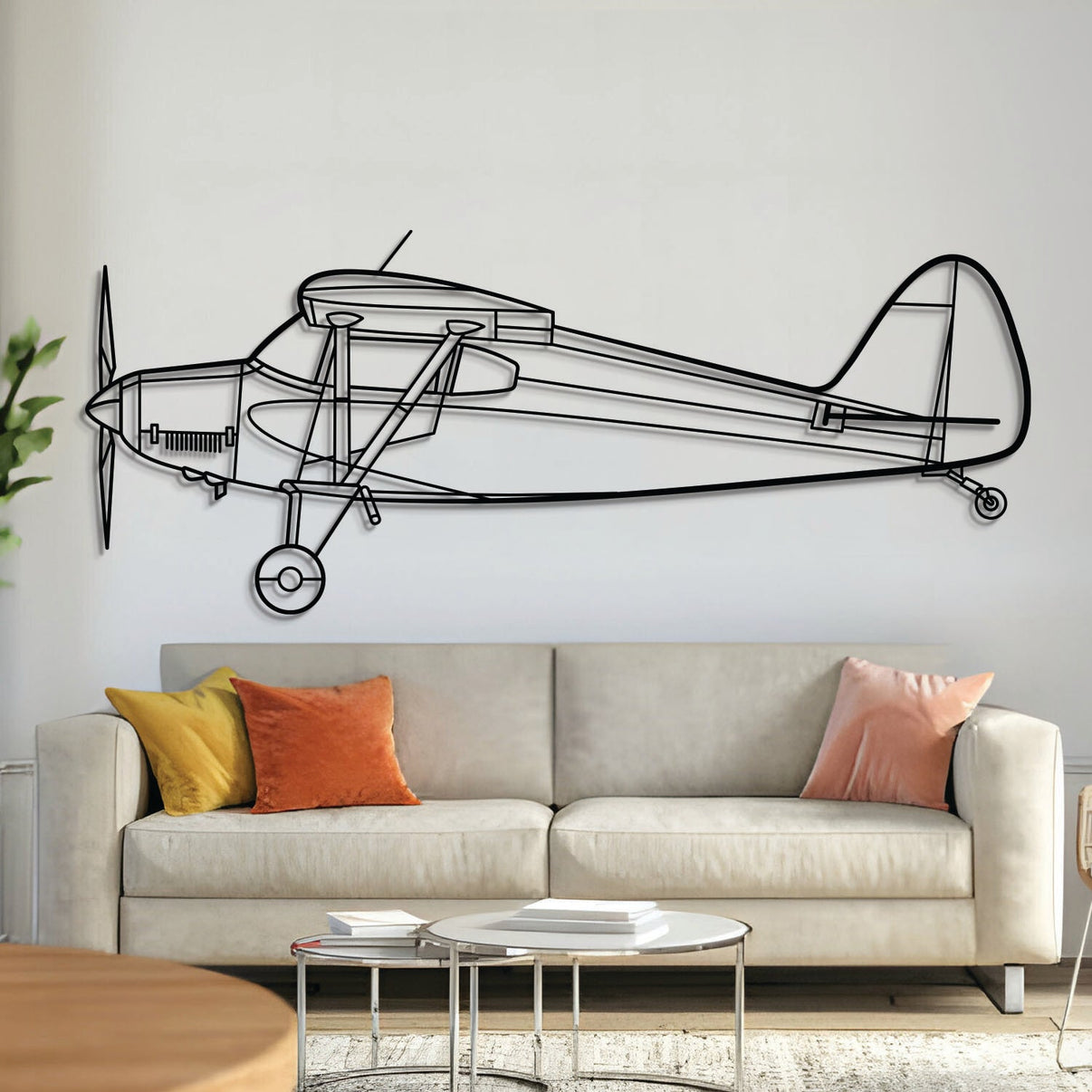 PA-22 Colt metal aircraft wall art, laser-cut 2 mm steel with matte powder coat and floating 3D effect