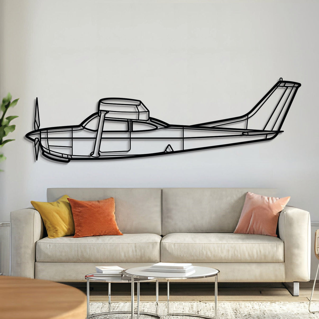 Cessna R182 Skylane RG retractable gear aircraft metal wall art – laser-cut matte black steel silhouette