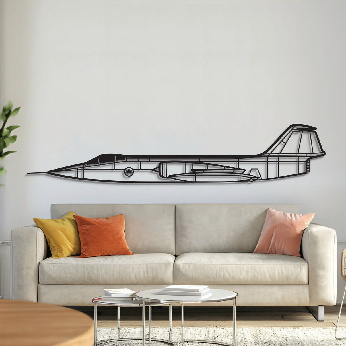 CF‑104 Metal Aircraft Wall Art in 2 mm laser‑cut steel with matte powder‑coated textured finish and 3D elevation screws