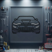 Chevrolet Camaro front view neon metal wall art – laser‑cut textured 3 mm steel with matte powder‑coat finish