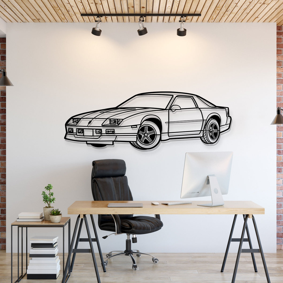 1988 Chevrolet Camaro IROC-Z perspective view metal wall art – laser-cut steel silhouette with matte powder-coat finish