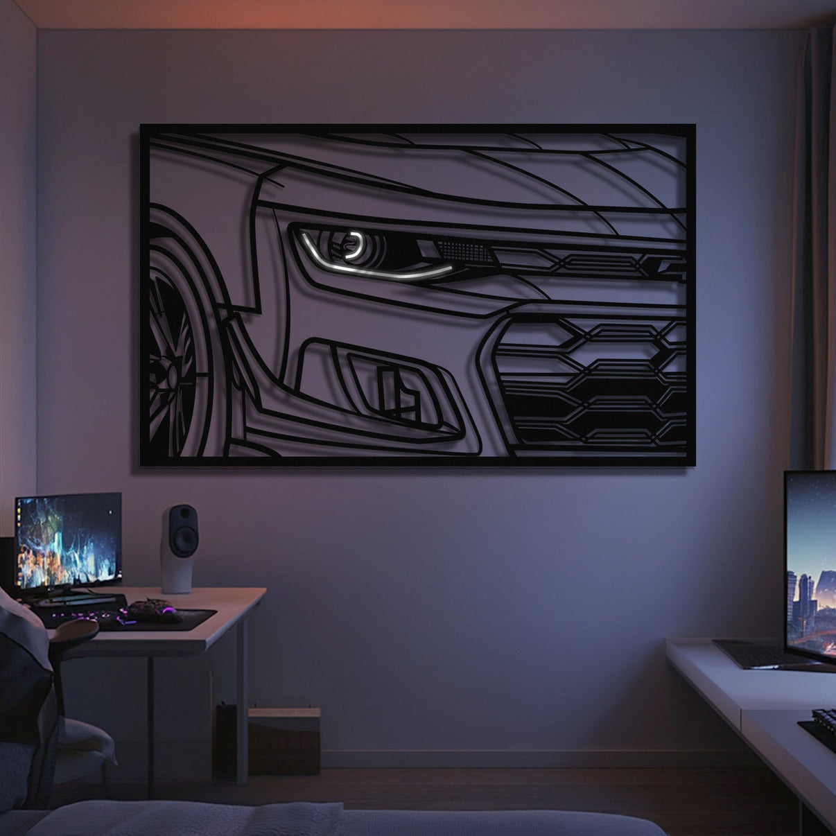 2024 Camaro ZLE 1LE front view metal neon frame wall art