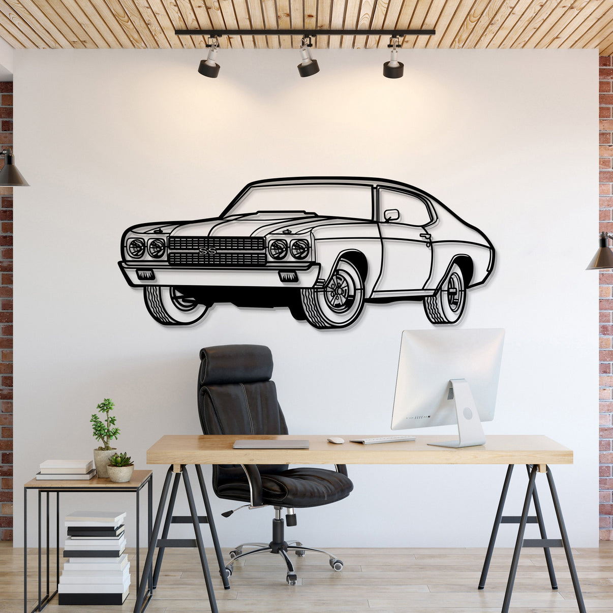 Chevrolet Chevelle SS (1970) perspective metal wall art – laser‑cut 2 mm textured steel with matte powder‑coat finish