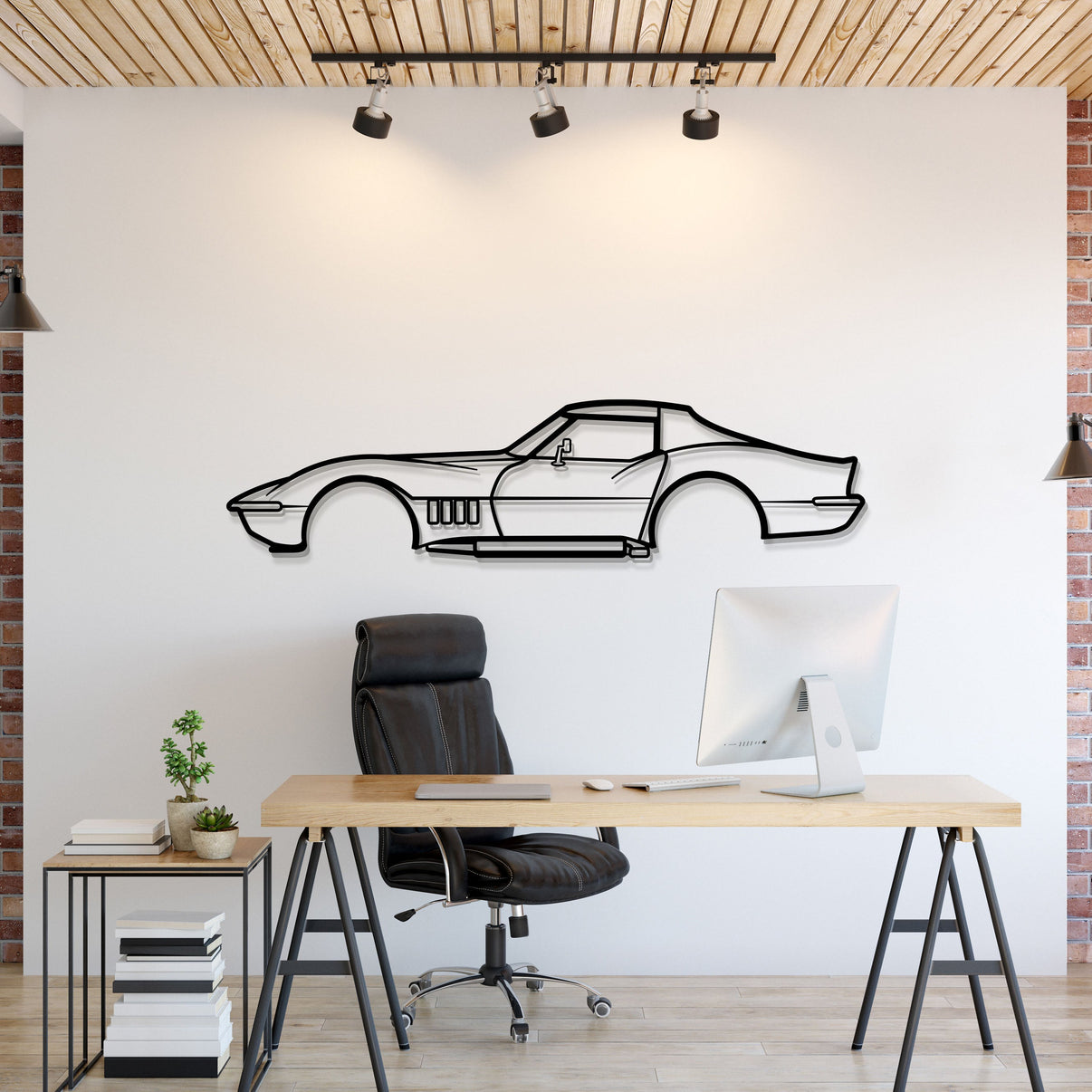 1969 Chevrolet Corvette metal car wall art adds vintage Stingray charisma to a modern living room