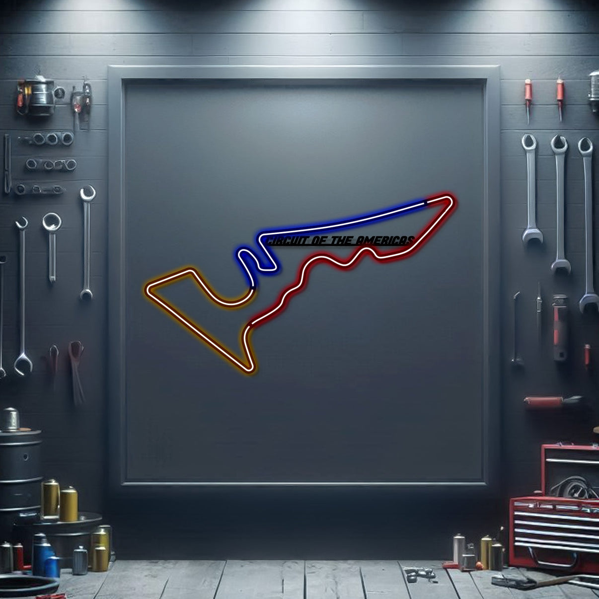 Circuit of the Americas neon track wall art – laser‑cut steel décor for dedicated Formula 1 United States Grand Prix fans