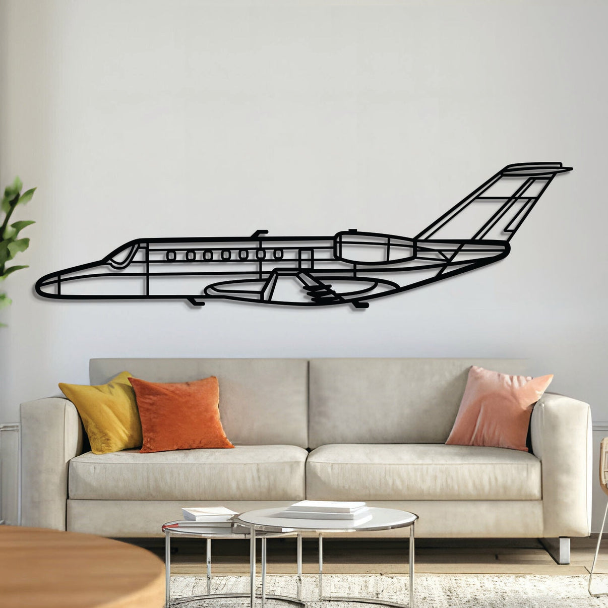 Cessna Citation CJ3 business jet silhouette wall art, laser‑cut 2 mm steel with matte textured finish and 3D elevation effect