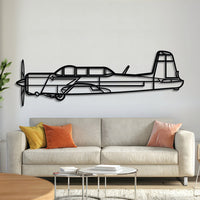 CJ‑6 basic trainer aircraft wall art, laser‑cut 2 mm steel with matte textured finish and 3D elevation