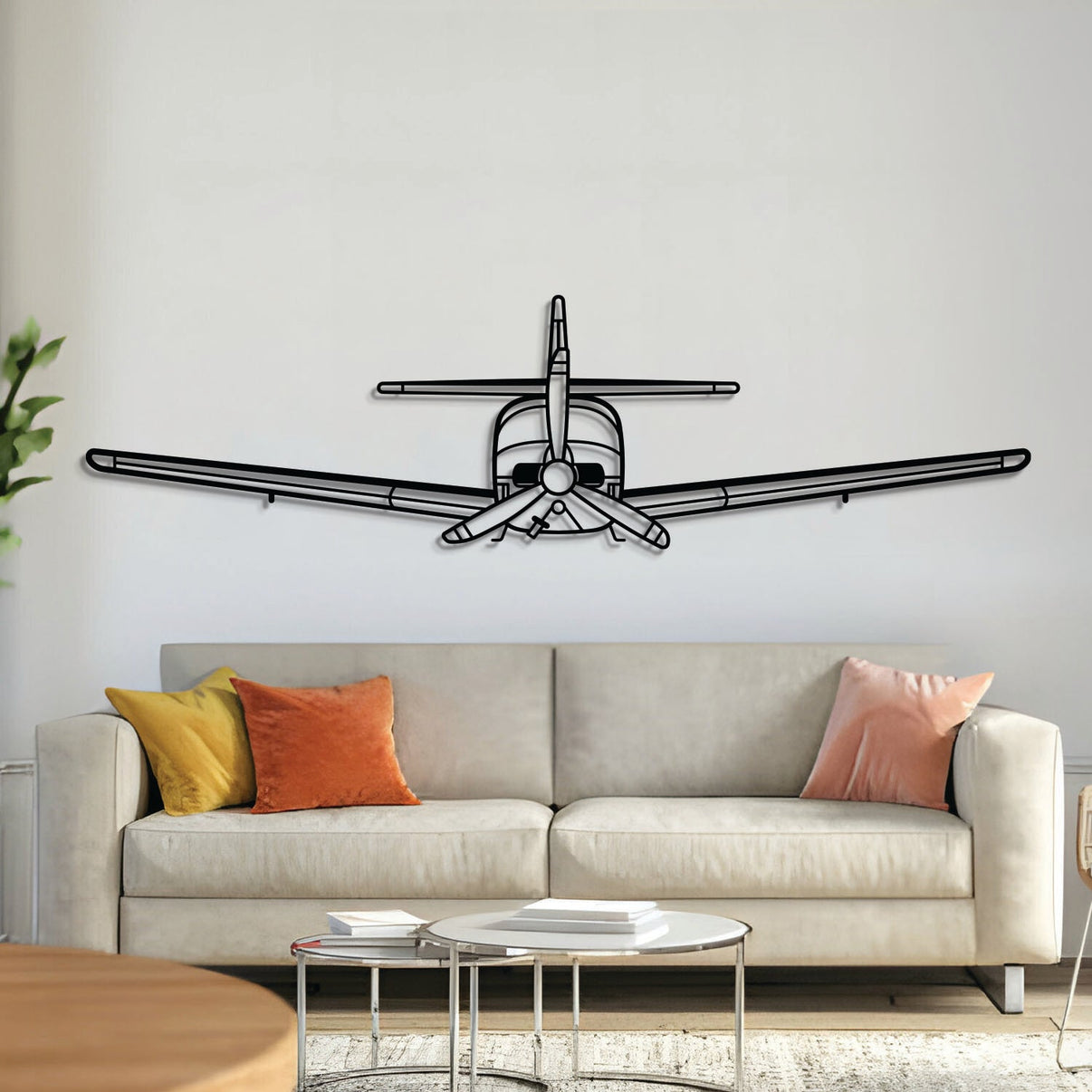 Commander 112 front metal aircraft wall art, laser‑cut 2 mm steel with matte powder coat and floating 3D effect