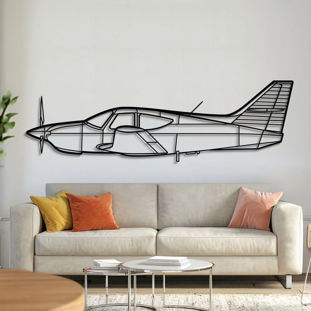 Commander 114B metal aircraft wall art in 2 mm laser‑cut steel with matte powder‑coated textured finish and 1 cm elevation screws for a premium floating 3D appearance