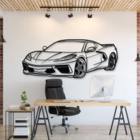 Corvette C8 perspective metal wall art – modern American supercar silhouette décor