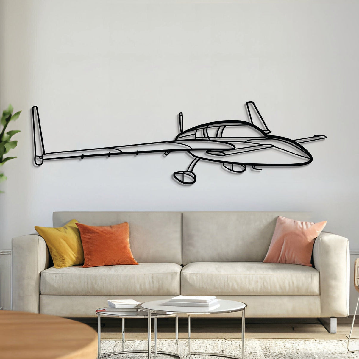 Laser‑cut matte‑finish Cozy MK IV homebuilt aircraft silhouette wall art in steel