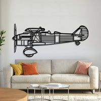 Fiat CR.32 vintage biplane metal wall art, laser‑cut 2 mm steel with matte textured finish and 3D elevation