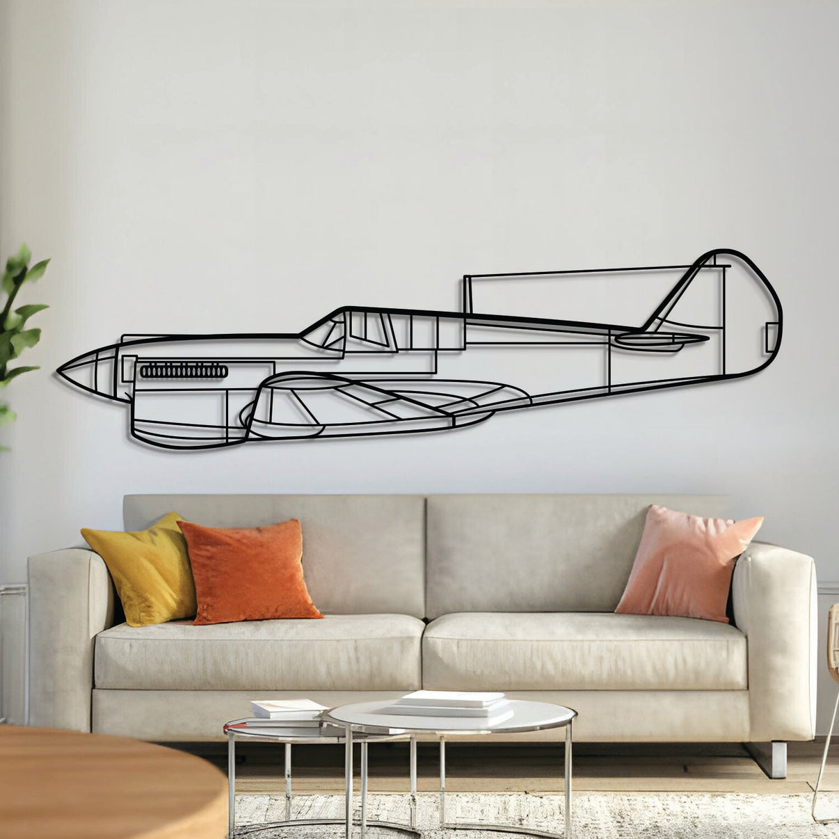 P‑40 Warhawk metal aircraft wall art, laser‑cut 2 mm steel with matte powder coat and floating 3D effect