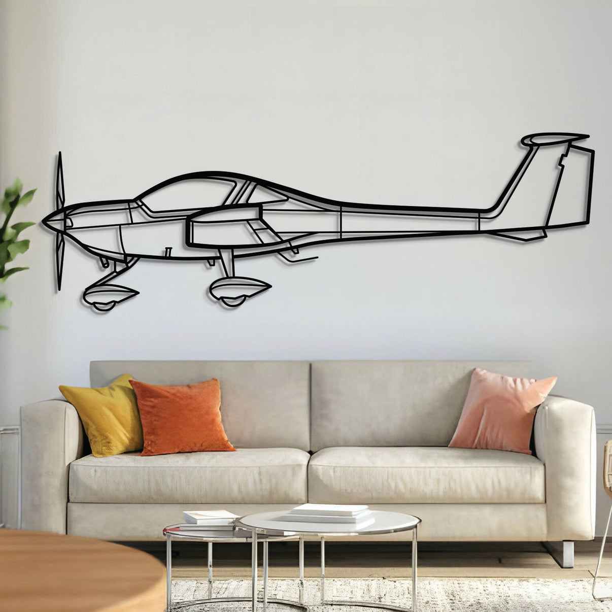 Diamond DA20 Katana trainer aircraft metal wall art – laser-cut matte black steel silhouette for aviation décor