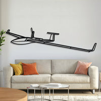 DG-800B glider metal aircraft wall art, laser-cut 2 mm steel with matte textured finish and 3D elevation