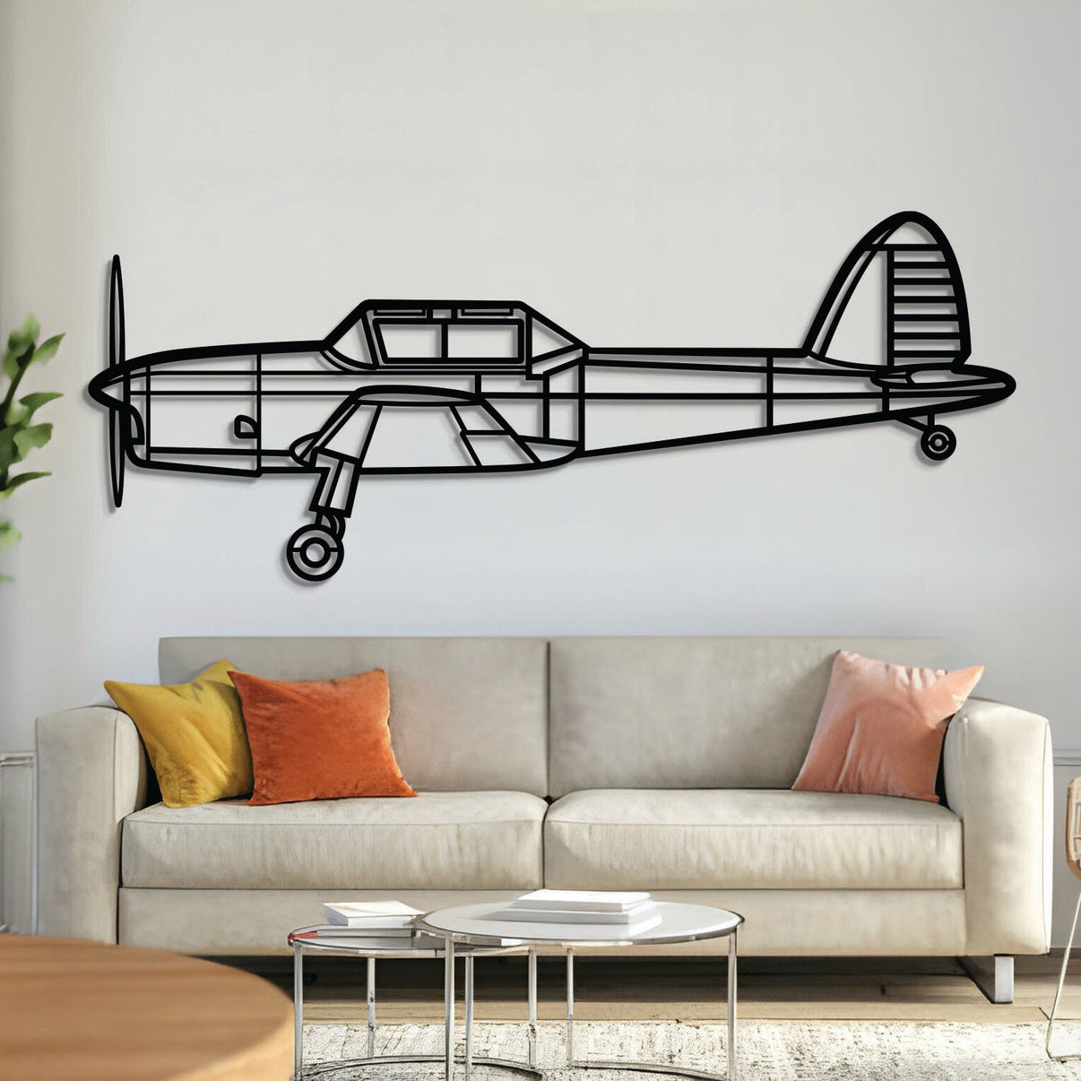 DHC-1 Chipmunk glider wall art, laser-cut 2 mm steel with matte textured finish and 3D elevation