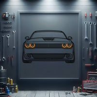Dodge Challenger front neon metal wall art – textured, dyed powder-coated steel ideal for garage or man cave