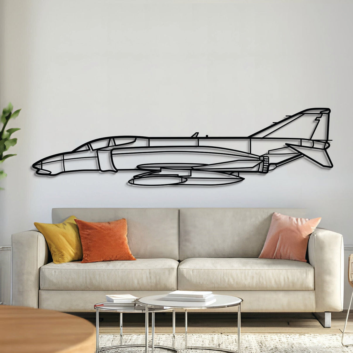 Matte-finish laser-cut Douglas F‑4D Phantom II jet silhouette metal wall art