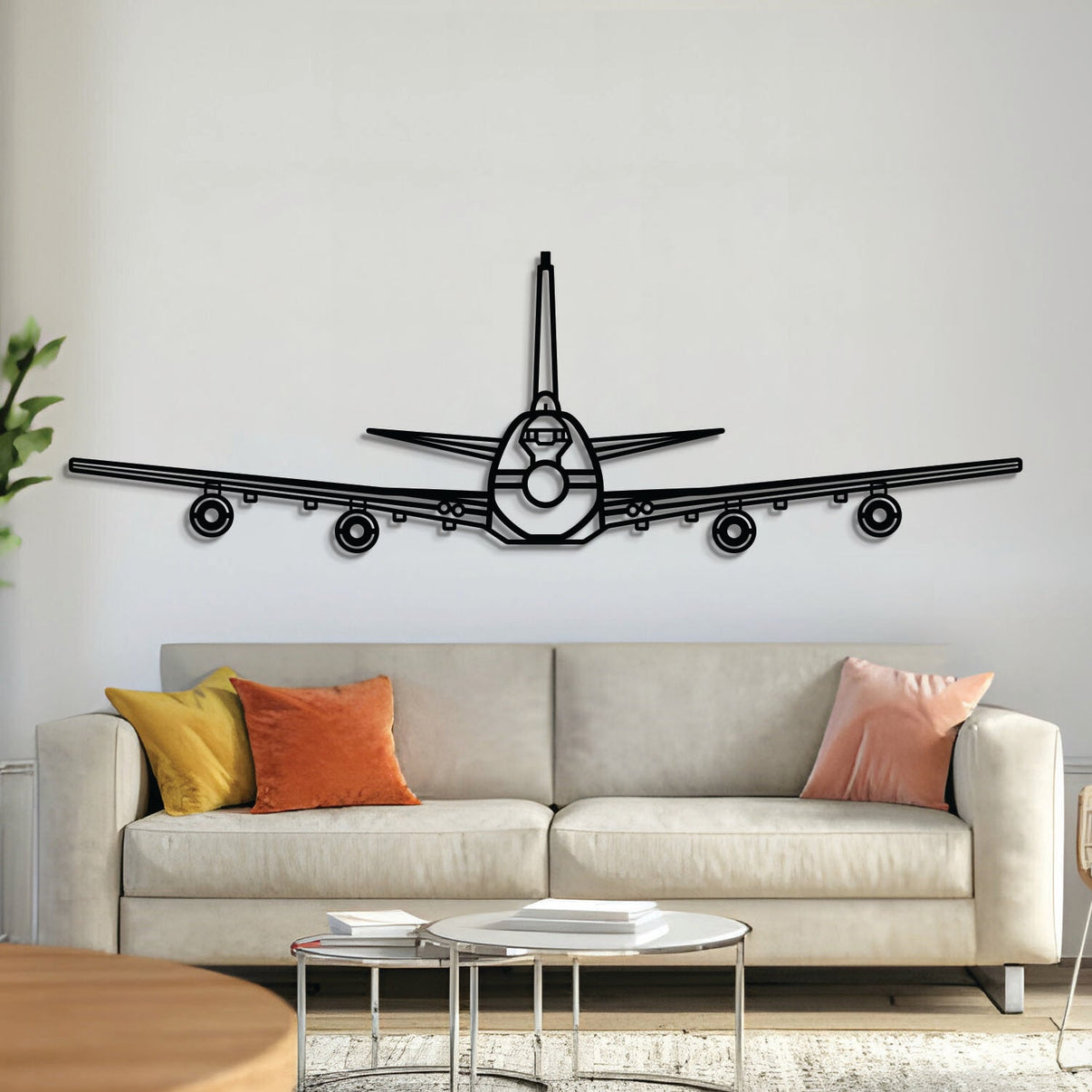 E-4B front-view metal aircraft wall art, laser-cut 2 mm steel with matte textured finish and 3D elevation