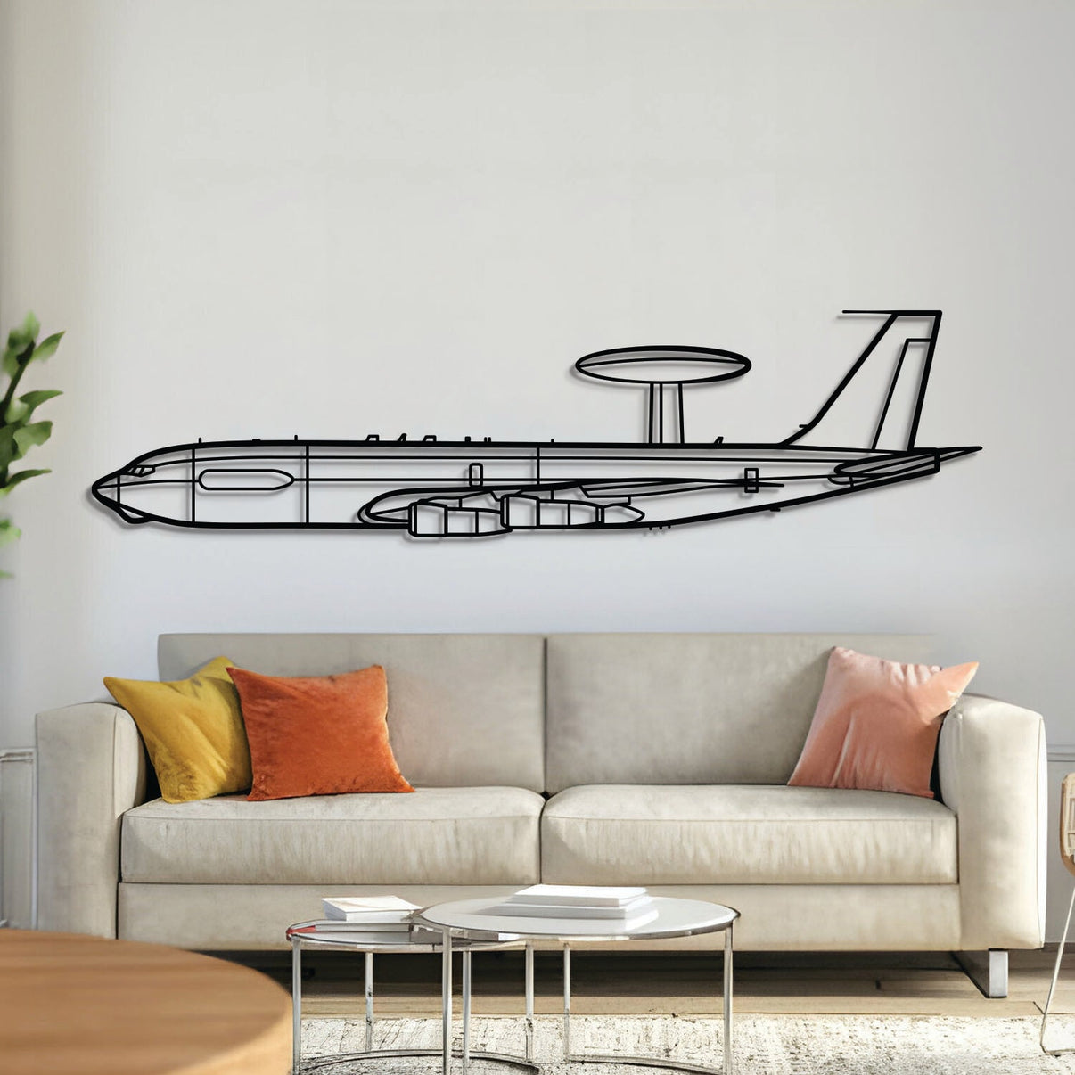 E-3C Sentry AWACS metal wall art – laser-cut matte black steel airplane silhouette décor
