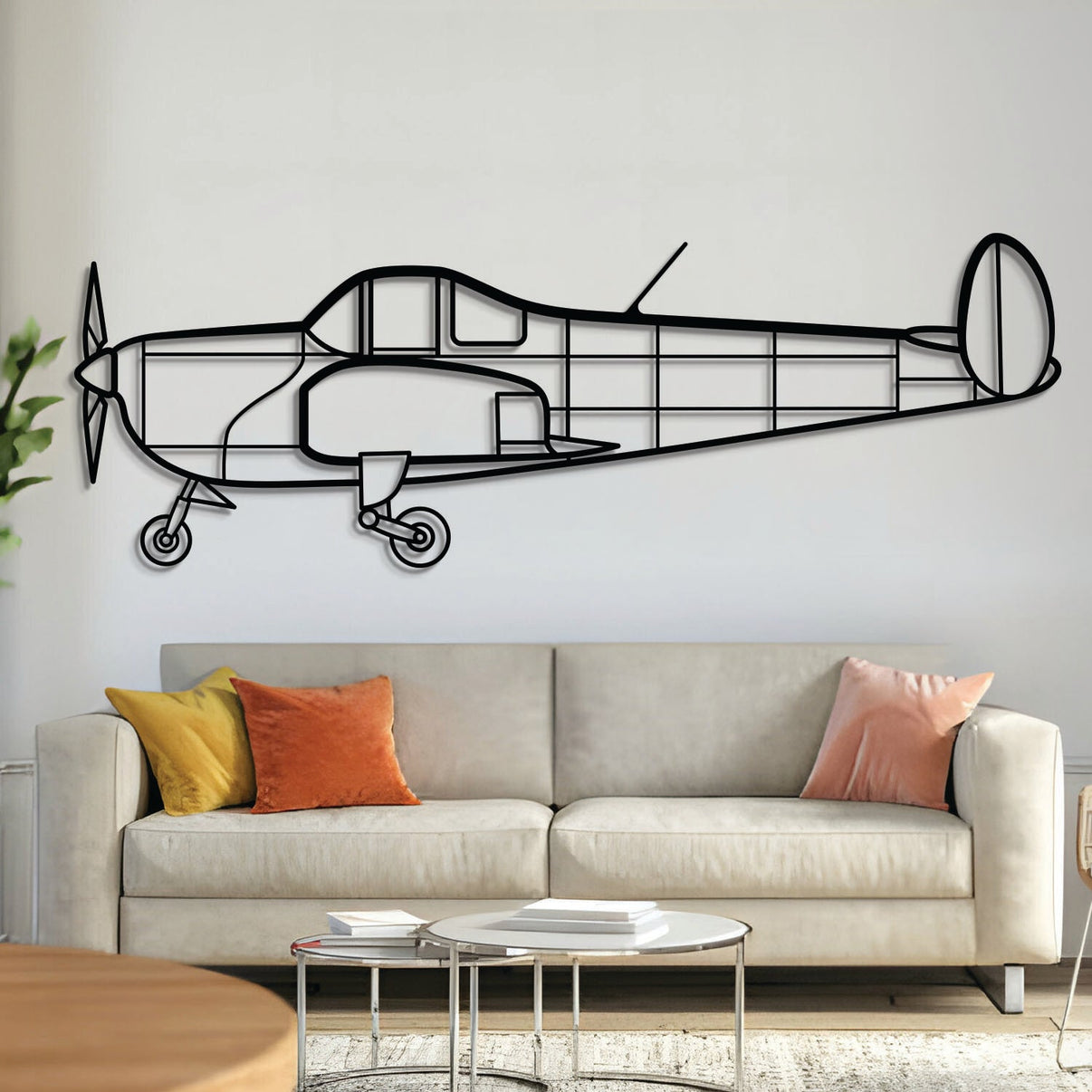 Ercoupe 415‑C metal aircraft wall art – laser-cut steel silhouette with matte textured finish and floating 3D effect