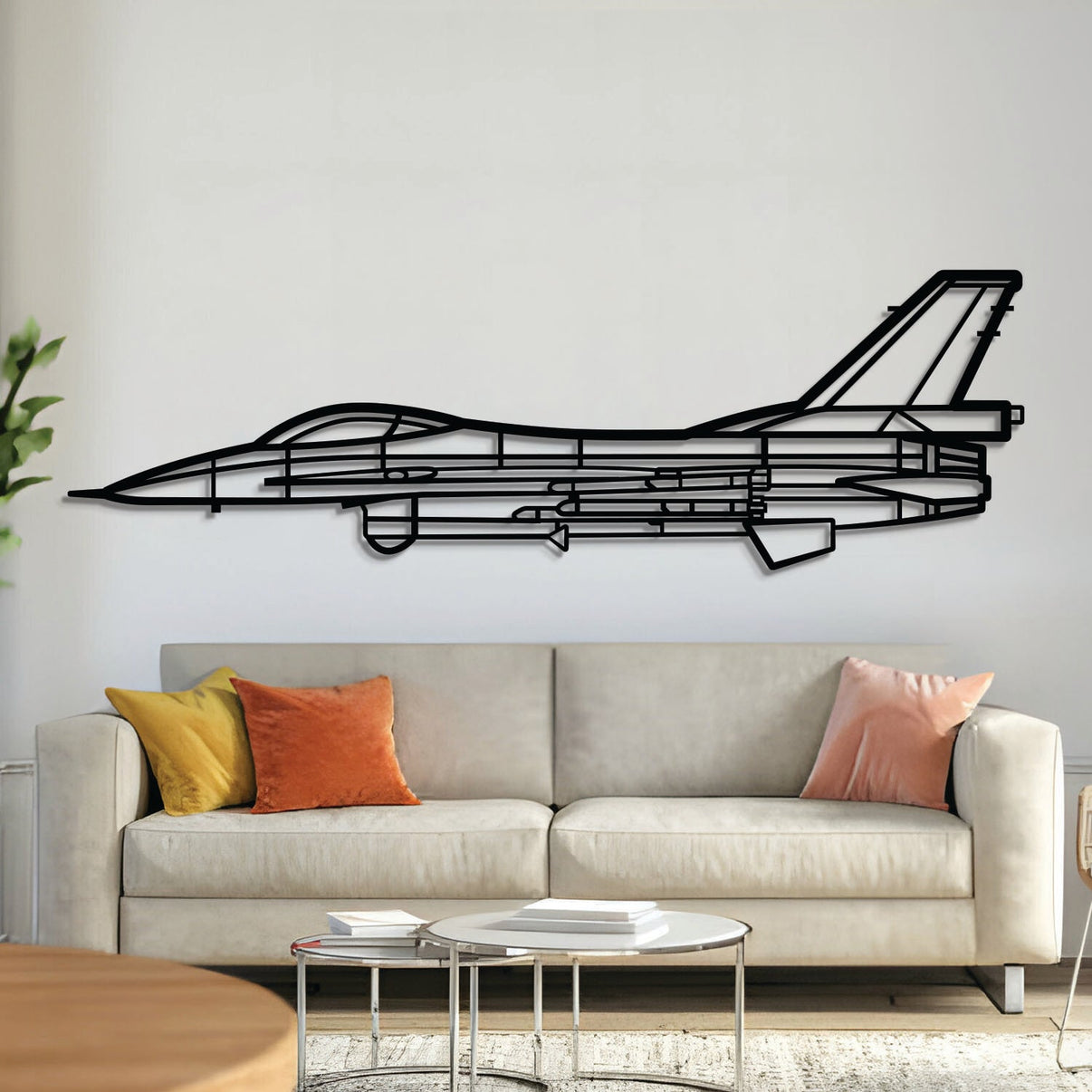 F‑16A MLU metal aircraft wall art, laser‑cut 2 mm steel with matte textured finish and 3D elevation