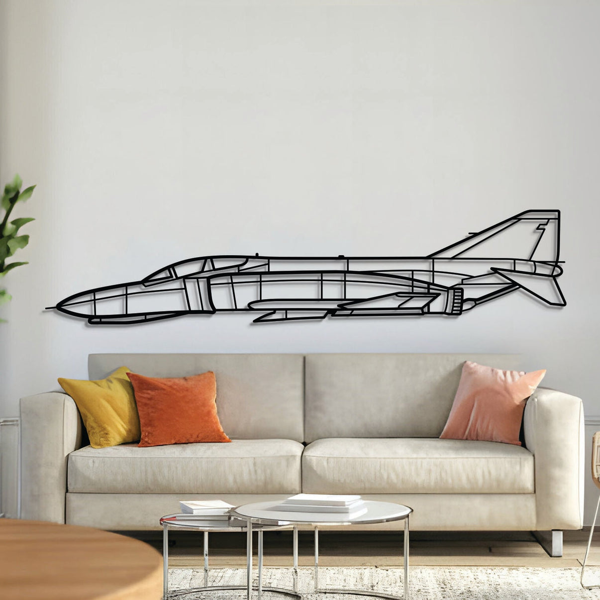 F‑4C Phantom metal aircraft wall art in 2 mm laser‑cut steel with matte powder‑coated textured finish and 3D elevation screws