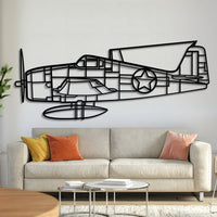 F‑6F‑3 Hellcat metal aircraft wall art, laser‑cut 2 mm steel with matte textured finish and 3D elevation