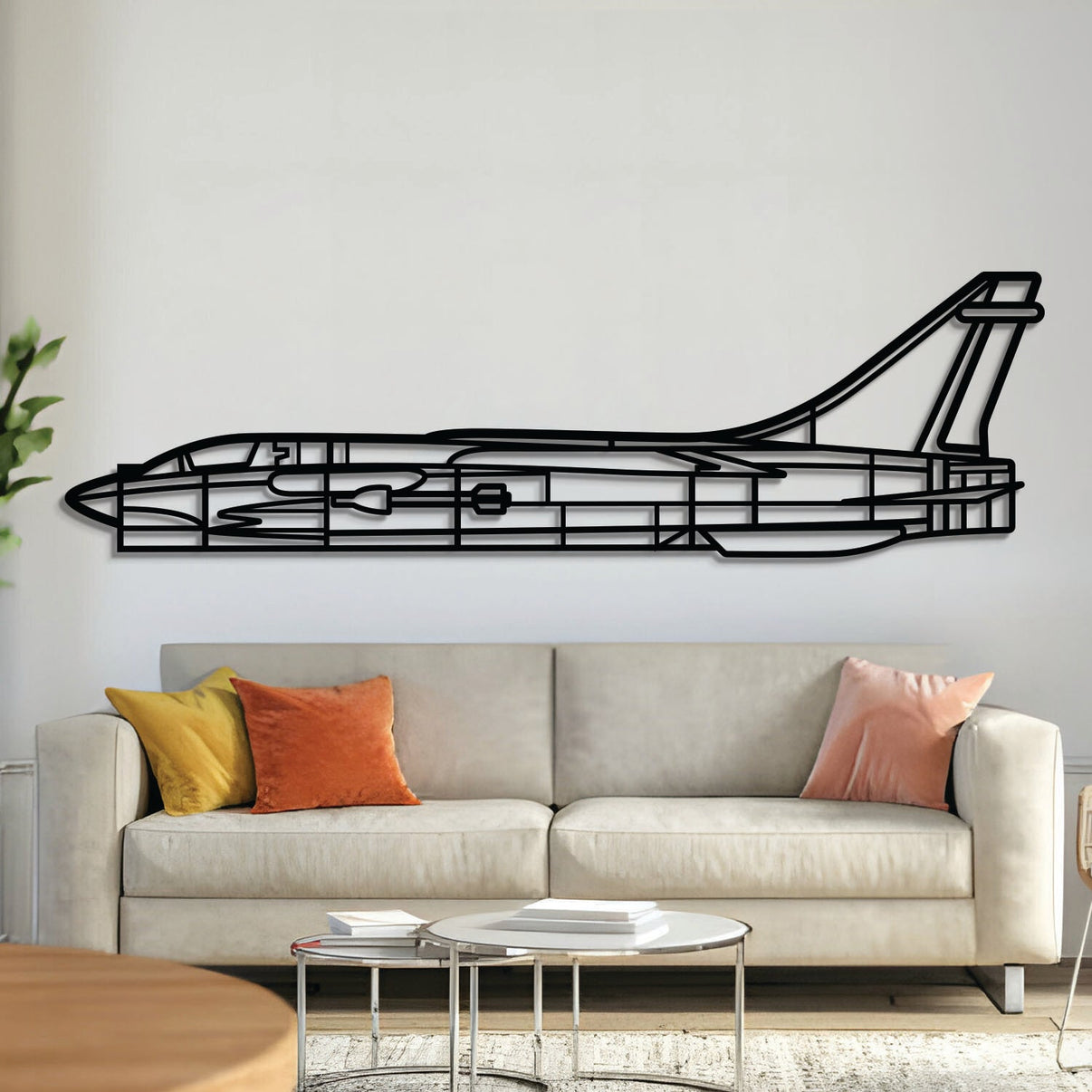 F-8 Crusader metal aircraft wall art, laser-cut 2 mm steel with matte textured finish and 3D elevation