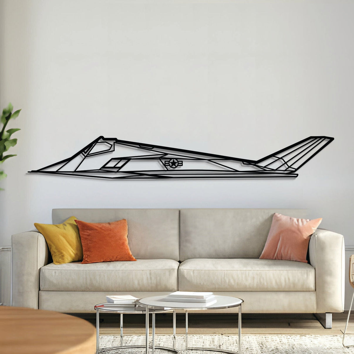 F‑117 Nighthawk metal aircraft wall art – laser‑cut steel silhouette with matte textured finish and floating 3D effect