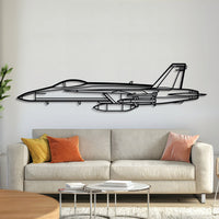 F‑18 Hornet metal aircraft wall art – laser-cut steel silhouette with matte textured finish and floating 3D shadow