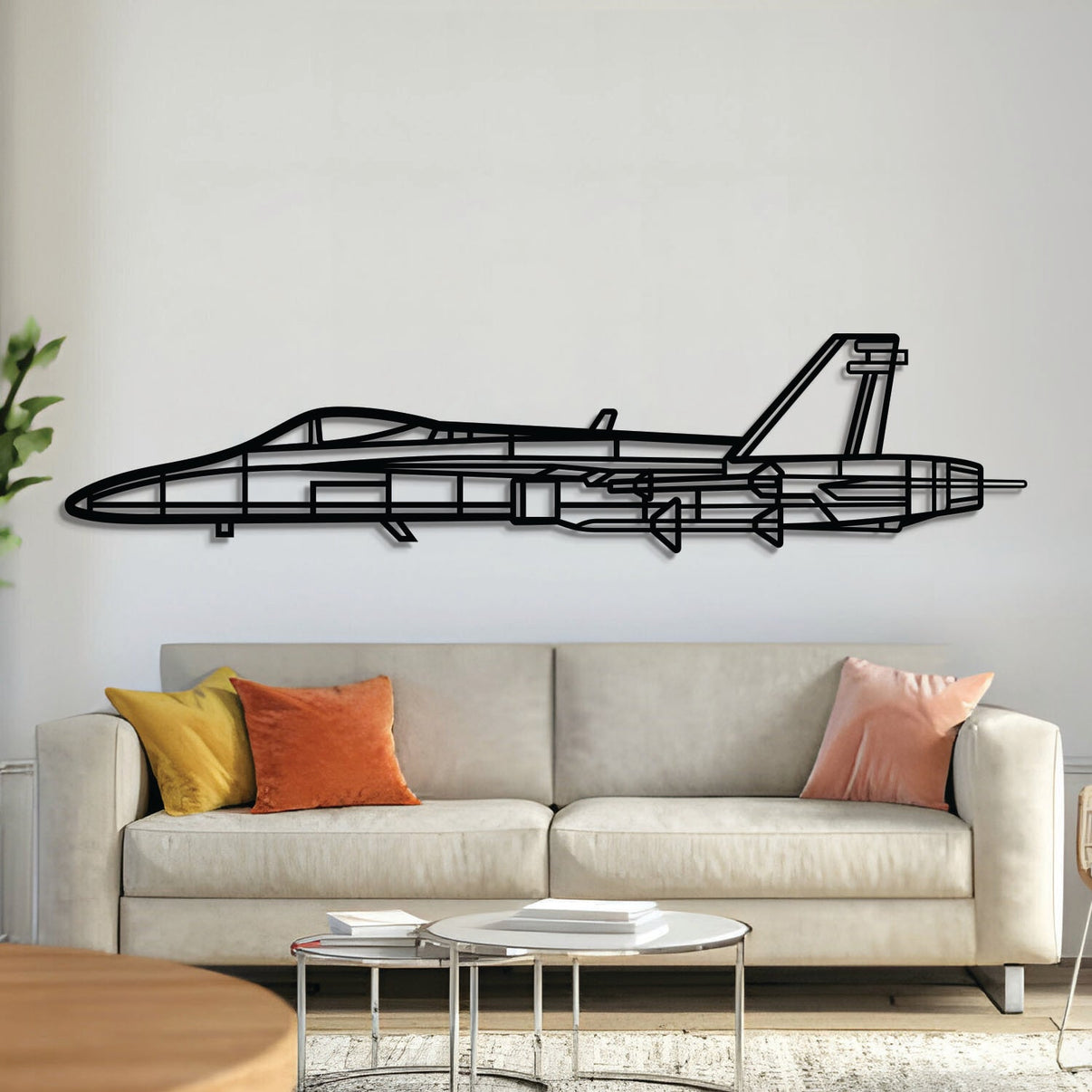 FA‑18A Hornet metal aircraft wall art, laser‑cut 2 mm steel with matte textured finish and 3D elevation