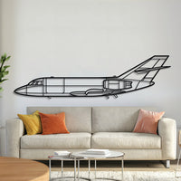Falcon 20 metal aircraft wall art, laser‑cut 2 mm steel with matte powder coat and floating 3D effect
