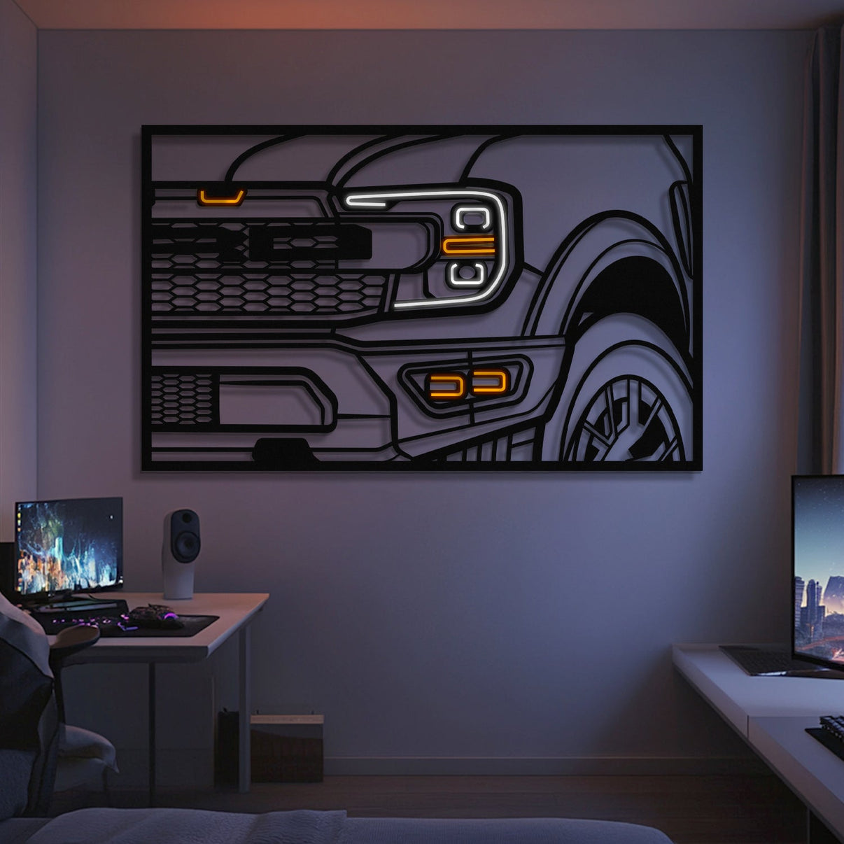 Ford F-150 Raptor front view metal neon frame wall art