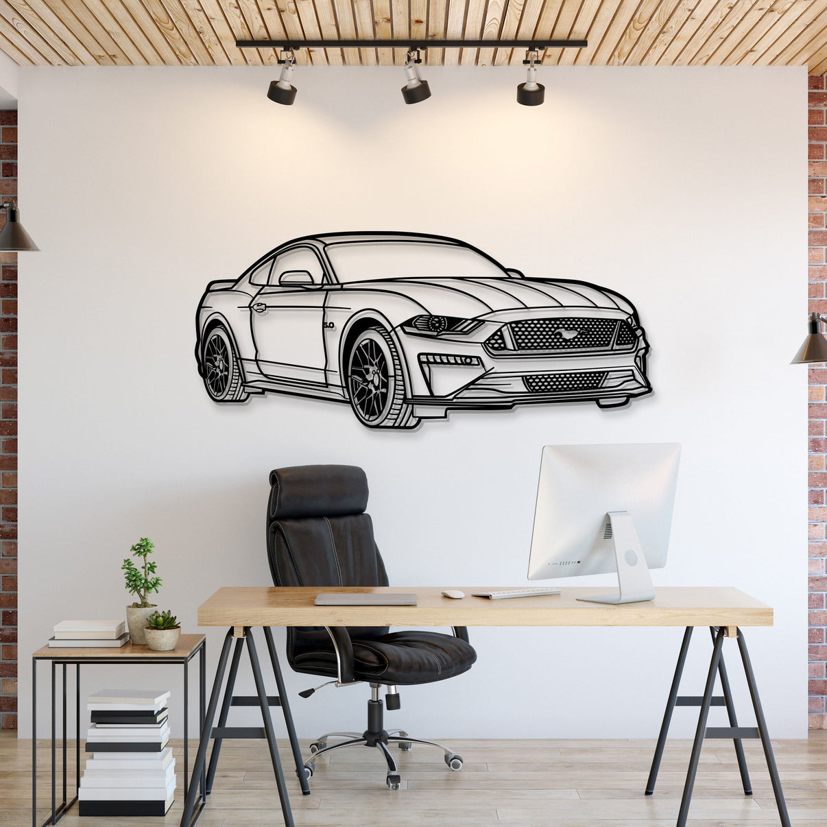 2018 Ford Mustang GT perspective view metal wall art – laser‑cut steel silhouette with matte powder‑coat finish