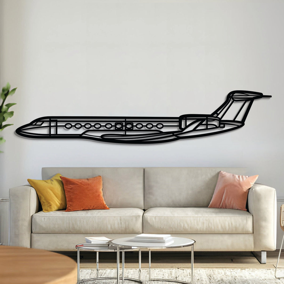 G700 metal aircraft wall art, laser‑cut 2 mm steel with matte textured finish and 3D elevation