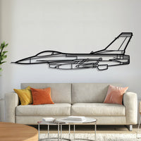 F‑16 Falcon metal aircraft wall art – laser‑cut steel silhouette with matte textured finish and floating 3D effect
