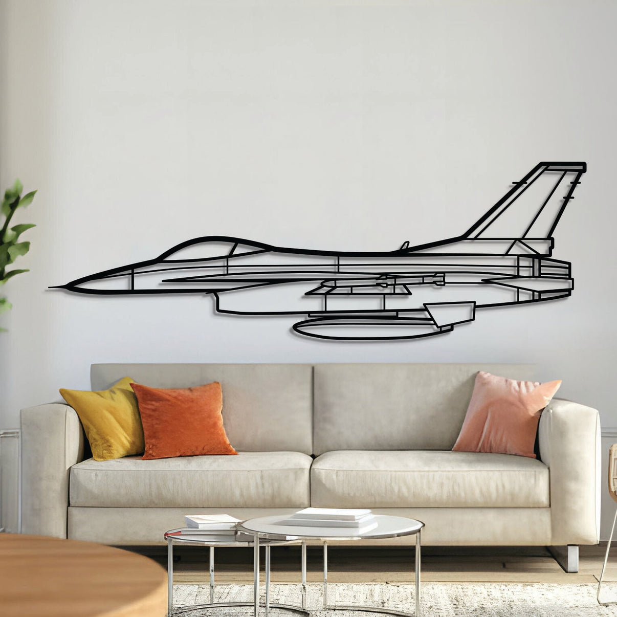F‑16A Fighting Falcon single‑engine fighter silhouette – laser‑cut 2 mm steel with textured, matte powder‑coat finish, ready to hang