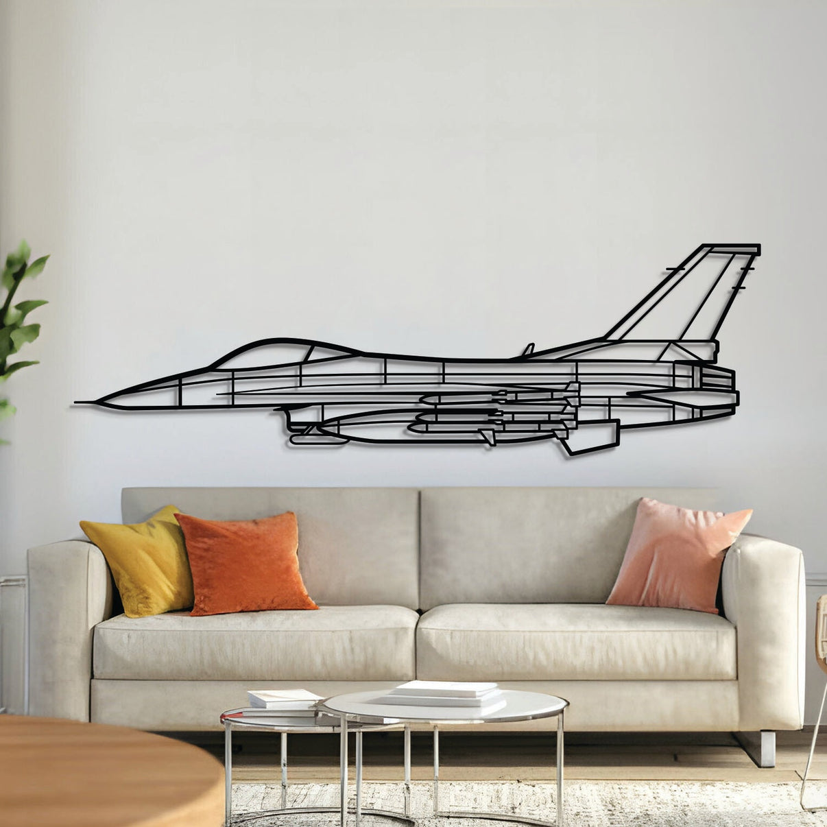 F‑16C Fighting Falcon jet with missiles silhouette – laser‑cut 2 mm steel with textured matte powder‑coat finish, ready to hang