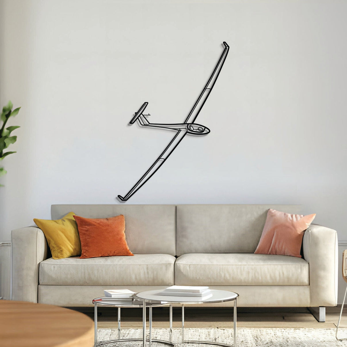 Glider metal aircraft wall art – laser-cut matte black steel airplane silhouette décor