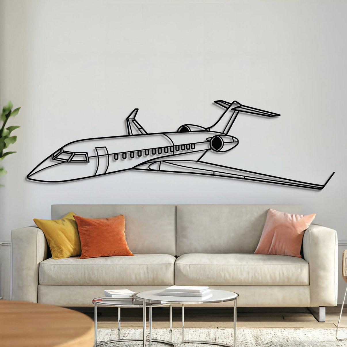 Global Express XRS metal aircraft wall art, laser-cut 2 mm steel with matte powder coat and floating 3D effect