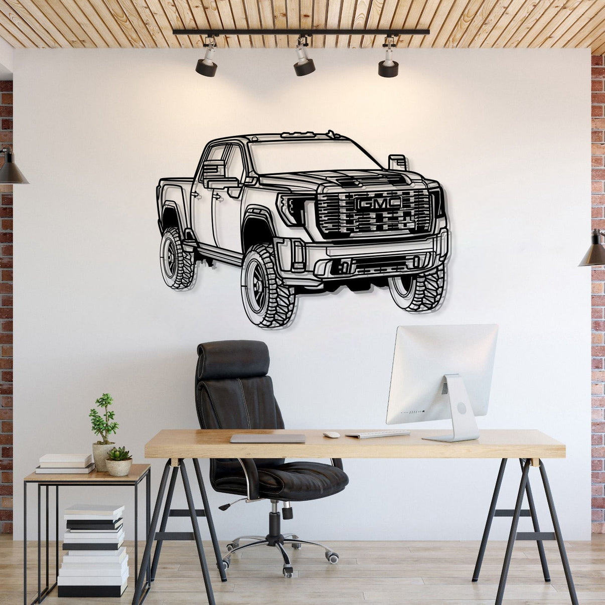 GMC Sierra 2500 Denali (2024) perspective metal wall art – laser-cut 2 mm textured steel with matte powder-coat finish