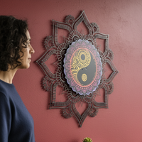 Mandala Wall Decor with Rotating Yin Yang Center – Metal Art (Manually Spinning)-KAFMEKMO004