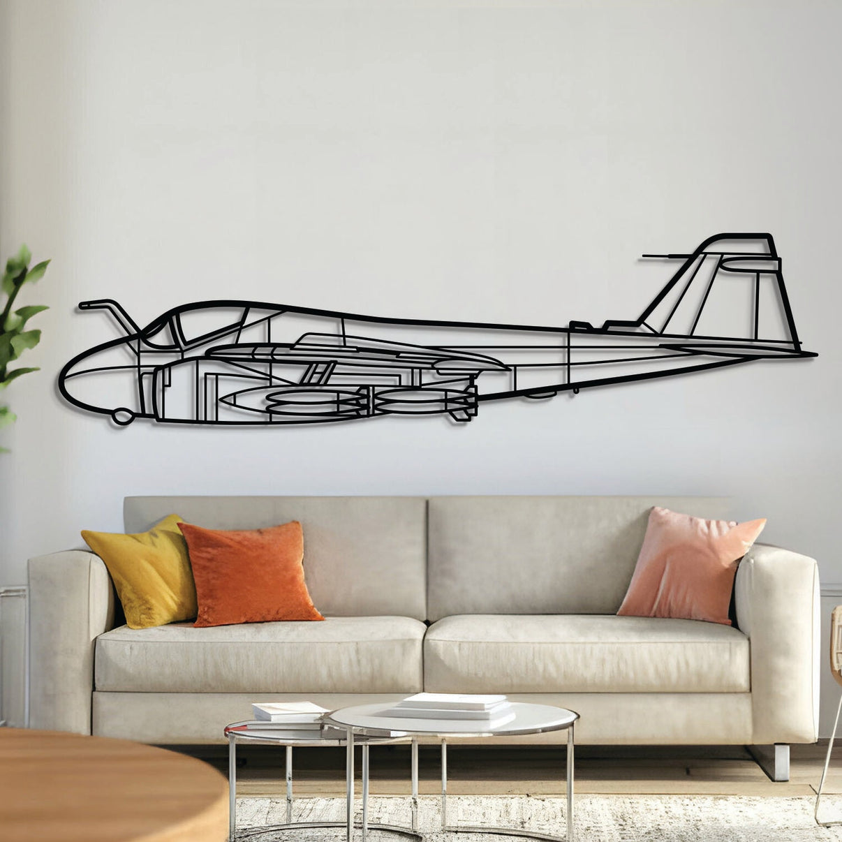 A‑6 Intruder attack aircraft silhouette — laser-cut black metal wall art with subtle floating effect
