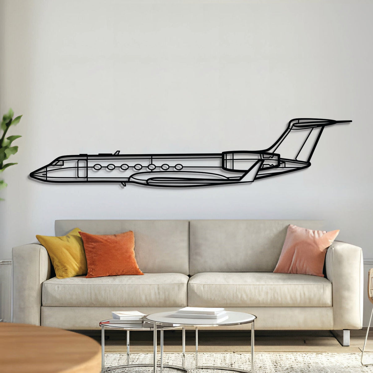 Gulfstream G550 metal aircraft wall art – laser-cut steel silhouette with matte powder-coated finish and 3D floating effect
