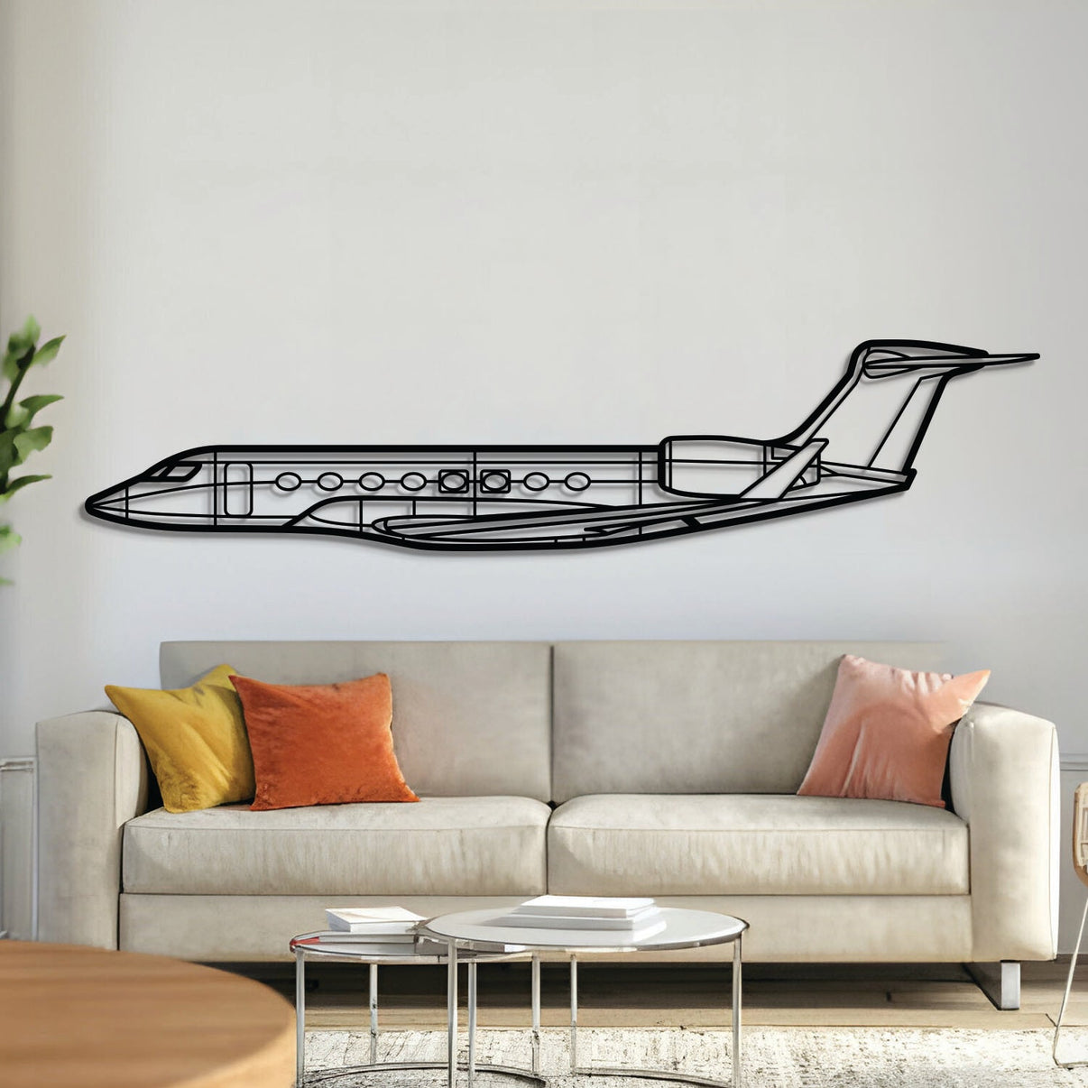 G650 metal aircraft wall art adds aviation style to living room décor