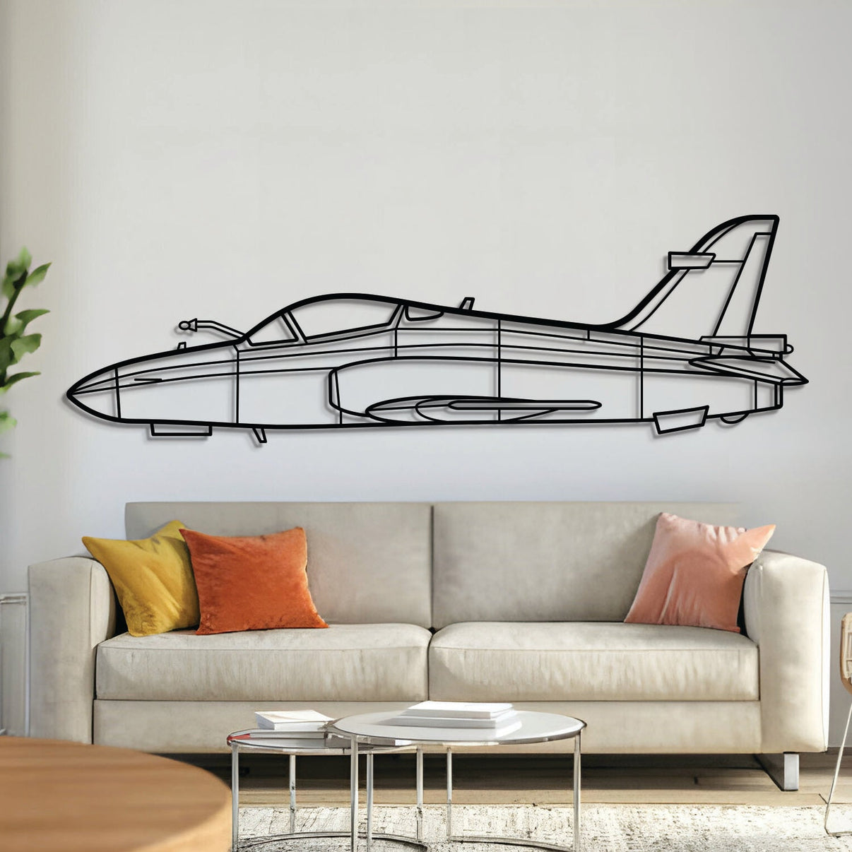 Hawk 200 metal aircraft wall art in 2 mm laser‑cut steel with matte powder‑coated textured finish and 1 cm elevation screws for a floating 3D effect