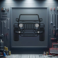 Jeep Wrangler front silhouette neon wall art – ready to hang automotive décor for garage, office, or man cave