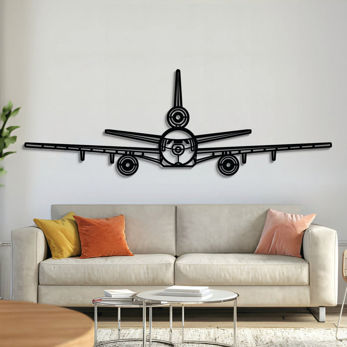 KC‑10 Extender front-view metal aircraft wall art, laser-cut 2 mm steel with matte textured finish and 3D elevation
